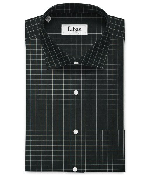 Cadini Men's Pure Cotton Checks 2.25 Meter Unstitched Shirting Fabric (Black & White)