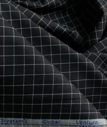 Cadini Men's Pure Cotton Checks 2.25 Meter Unstitched Shirting Fabric (Black & White)