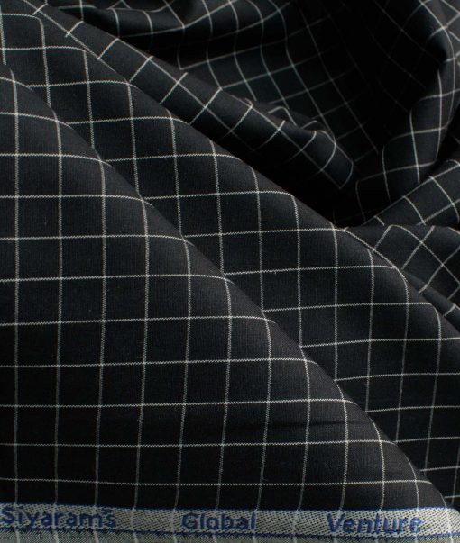 Cadini Men's Pure Cotton Checks 2.25 Meter Unstitched Shirting Fabric (Black & White)