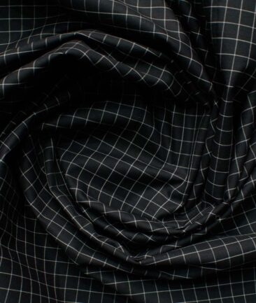 Cadini Men's Pure Cotton Checks 2.25 Meter Unstitched Shirting Fabric (Black & White)