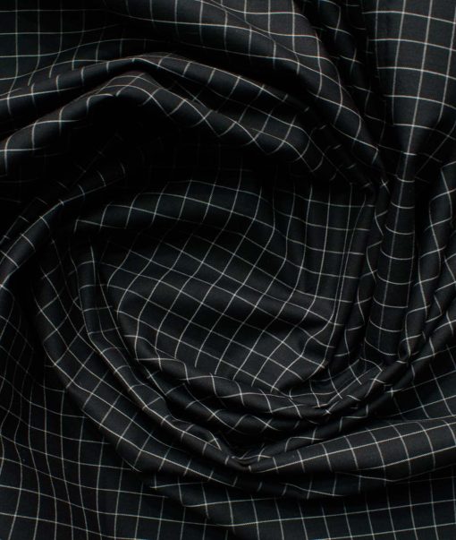 Cadini Men's Pure Cotton Checks 2.25 Meter Unstitched Shirting Fabric (Black & White)