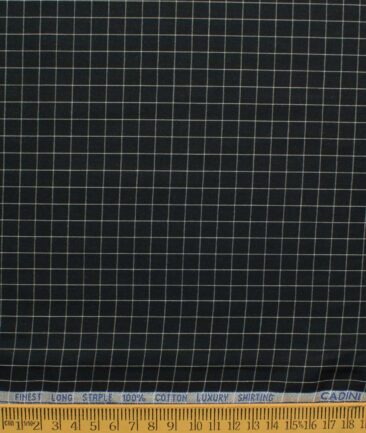 Cadini Men's Pure Cotton Checks 2.25 Meter Unstitched Shirting Fabric (Black & White)