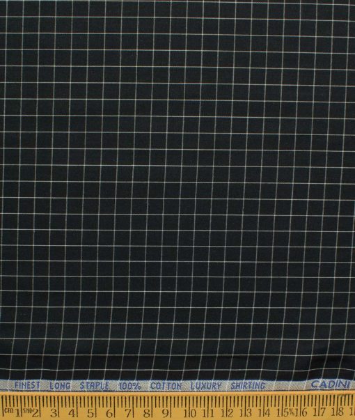 Cadini Men's Pure Cotton Checks 2.25 Meter Unstitched Shirting Fabric (Black & White)