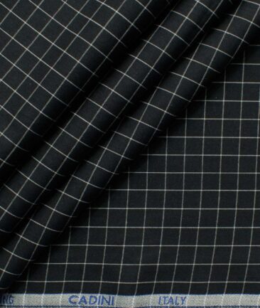 Cadini Men's Pure Cotton Checks 2.25 Meter Unstitched Shirting Fabric (Black & White)
