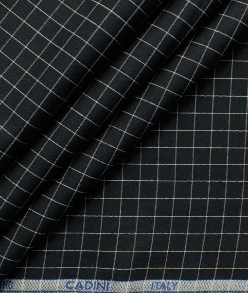 Cadini Men's Pure Cotton Checks 2.25 Meter Unstitched Shirting Fabric (Black & White)