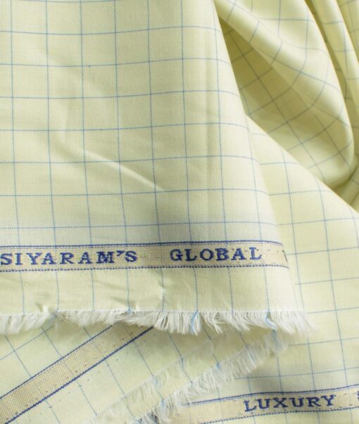 Cadini Men's Pure Cotton Checks 2.25 Meter Unstitched Shirting Fabric (Banana Yellow)