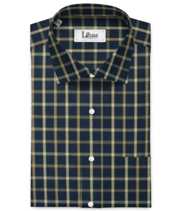 Cadini Men's Pure Cotton Checks 2.25 Meter Unstitched Shirting Fabric (Dark Blue)