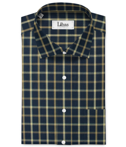 Cadini Men's Pure Cotton Checks 2.25 Meter Unstitched Shirting Fabric (Dark Blue)