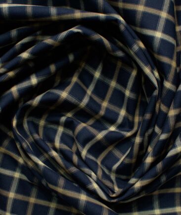 Cadini Men's Pure Cotton Checks 2.25 Meter Unstitched Shirting Fabric (Dark Blue)