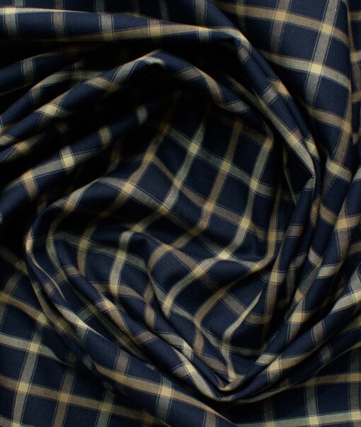 Cadini Men's Pure Cotton Checks 2.25 Meter Unstitched Shirting Fabric (Dark Blue)