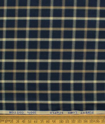 Cadini Men's Pure Cotton Checks 2.25 Meter Unstitched Shirting Fabric (Dark Blue)
