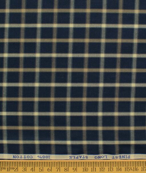 Cadini Men's Pure Cotton Checks 2.25 Meter Unstitched Shirting Fabric (Dark Blue)
