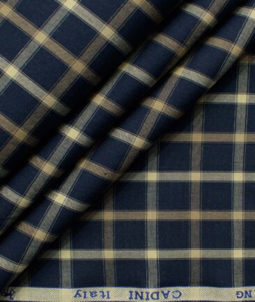 Cadini Men's Pure Cotton Checks 2.25 Meter Unstitched Shirting Fabric (Dark Blue)