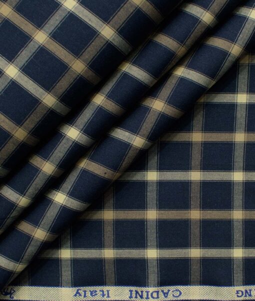 Cadini Men's Pure Cotton Checks 2.25 Meter Unstitched Shirting Fabric (Dark Blue)