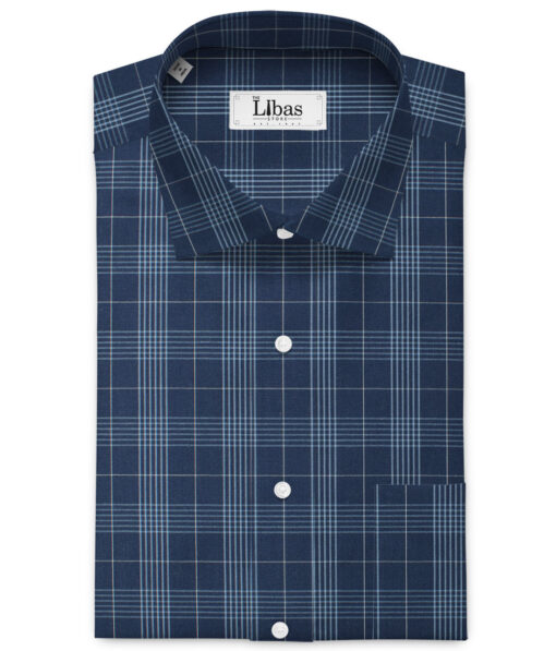 Cadini Men's Pure Cotton Checks 2.25 Meter Unstitched Shirting Fabric (Dark Royal Blue)