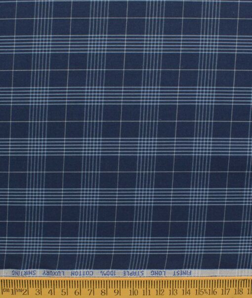 Cadini Men's Pure Cotton Checks 2.25 Meter Unstitched Shirting Fabric (Dark Royal Blue)
