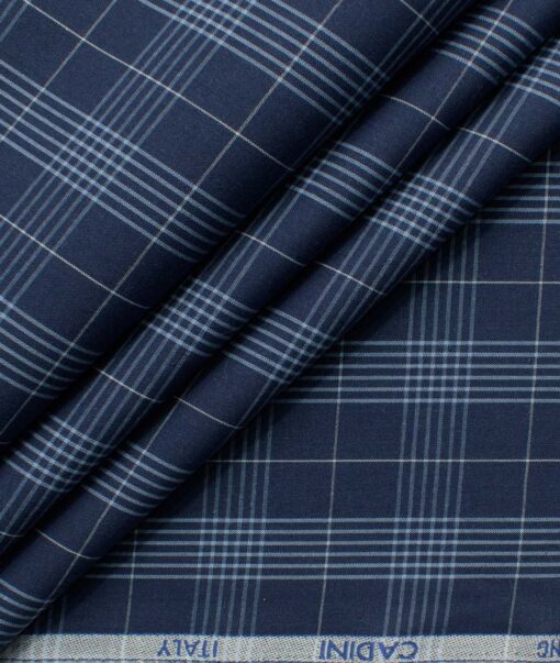 Cadini Men's Pure Cotton Checks 2.25 Meter Unstitched Shirting Fabric (Dark Royal Blue)