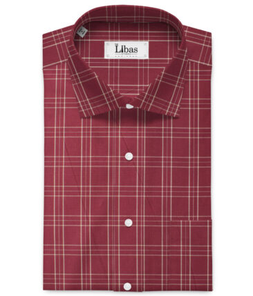 Cadini Men's Pure Cotton Checks 2.25 Meter Unstitched Shirting Fabric (Maroon Red)