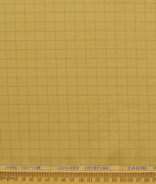 Cadini Men's Pure Cotton Checks 2.25 Meter Unstitched Shirting Fabric (Mustard Yellow)