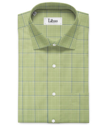 Cadini Men's Pure Cotton Checks 2.25 Meter Unstitched Shirting Fabric (Olive Green)