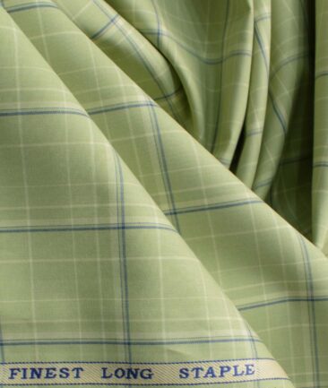 Cadini Men's Pure Cotton Checks 2.25 Meter Unstitched Shirting Fabric (Olive Green)