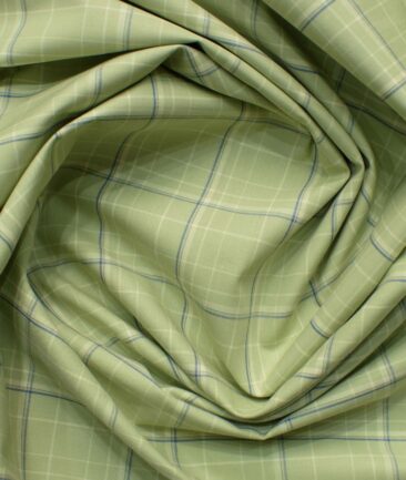 Cadini Men's Pure Cotton Checks 2.25 Meter Unstitched Shirting Fabric (Olive Green)