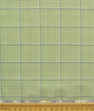 Cadini Men's Pure Cotton Checks 2.25 Meter Unstitched Shirting Fabric (Olive Green)
