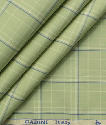 Cadini Men's Pure Cotton Checks 2.25 Meter Unstitched Shirting Fabric (Olive Green)
