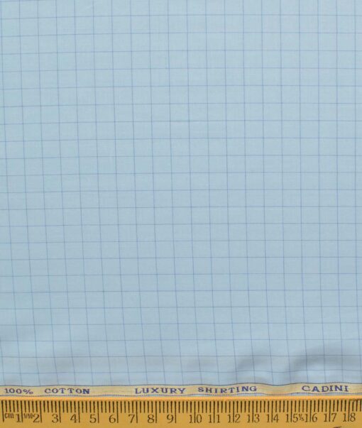 Cadini Men's Pure Cotton Checks 2.25 Meter Unstitched Shirting Fabric (Sky Blue)