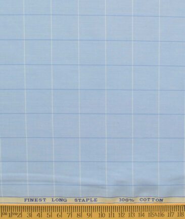 Cadini Men's Pure Cotton Checks 2.25 Meter Unstitched Shirting Fabric (Sky Blue)