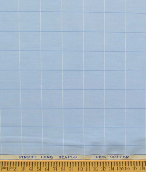 Cadini Men's Pure Cotton Checks 2.25 Meter Unstitched Shirting Fabric (Sky Blue)