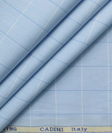 Cadini Men's Pure Cotton Checks 2.25 Meter Unstitched Shirting Fabric (Sky Blue)