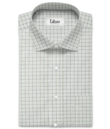 Cadini Men's Pure Cotton Checks 2.25 Meter Unstitched Shirting Fabric (White & Black)