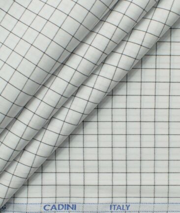 Cadini Men's Pure Cotton Checks 2.25 Meter Unstitched Shirting Fabric (White & Black)
