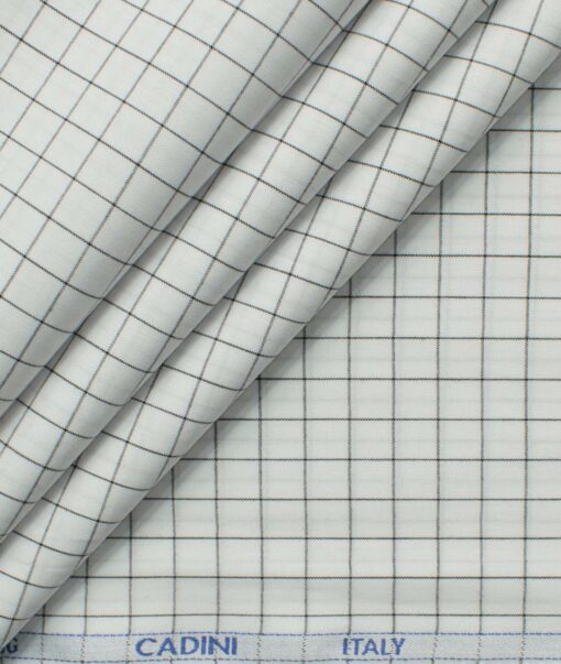 Cadini Men's Pure Cotton Checks 2.25 Meter Unstitched Shirting Fabric (White & Black)