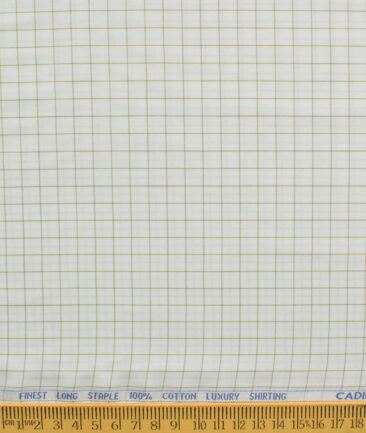 Cadini Men's Pure Cotton Checks 2.25 Meter Unstitched Shirting Fabric (White & Brown)