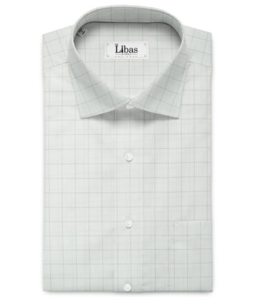Cadini Men's Pure Cotton Checks 2.25 Meter Unstitched Shirting Fabric (White & Grey)
