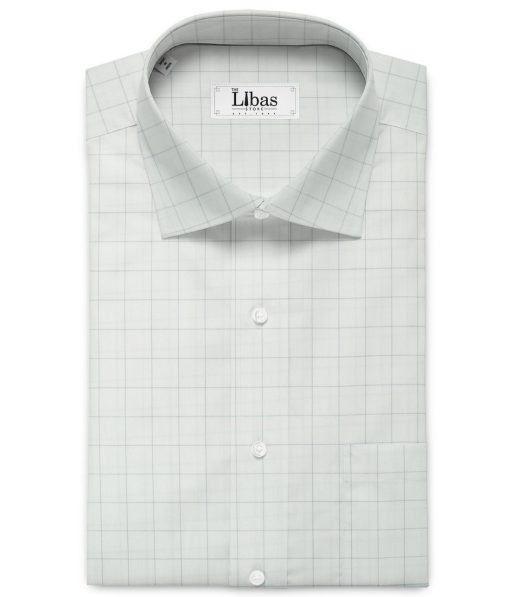 Cadini Men's Pure Cotton Checks 2.25 Meter Unstitched Shirting Fabric (White & Grey)