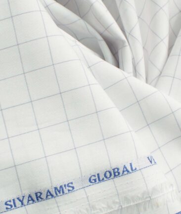 Cadini Men's Pure Cotton Checks 2.25 Meter Unstitched Shirting Fabric (White & Grey)