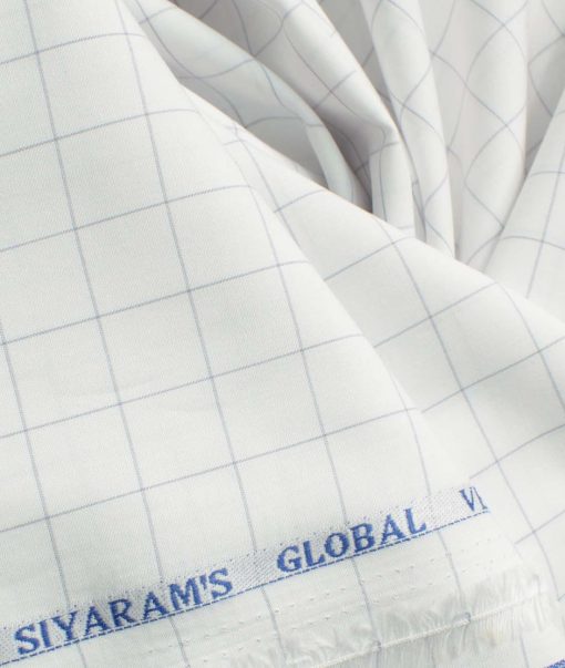 Cadini Men's Pure Cotton Checks 2.25 Meter Unstitched Shirting Fabric (White & Grey)