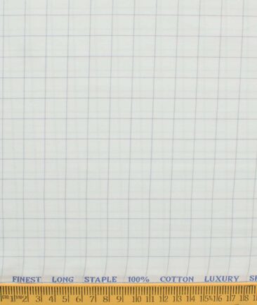 Cadini Men's Pure Cotton Checks 2.25 Meter Unstitched Shirting Fabric (White & Grey)