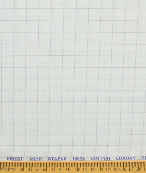 Cadini Men's Pure Cotton Checks 2.25 Meter Unstitched Shirting Fabric (White & Grey)