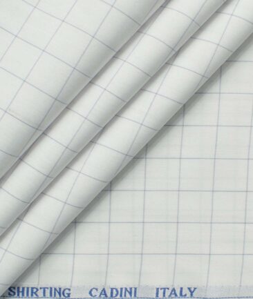 Cadini Men's Pure Cotton Checks 2.25 Meter Unstitched Shirting Fabric (White & Grey)