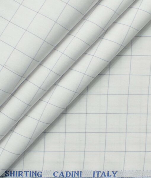 Cadini Men's Pure Cotton Checks 2.25 Meter Unstitched Shirting Fabric (White & Grey)