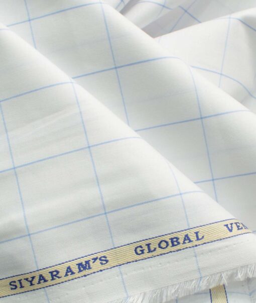 Cadini Men's Pure Cotton Checks 2.25 Meter Unstitched Shirting Fabric (White & Sky Blue)