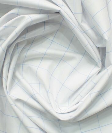Cadini Men's Pure Cotton Checks 2.25 Meter Unstitched Shirting Fabric (White & Sky Blue)