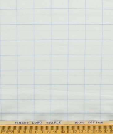 Cadini Men's Pure Cotton Checks 2.25 Meter Unstitched Shirting Fabric (White & Sky Blue)
