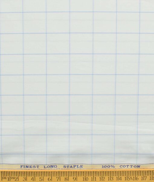 Cadini Men's Pure Cotton Checks 2.25 Meter Unstitched Shirting Fabric (White & Sky Blue)