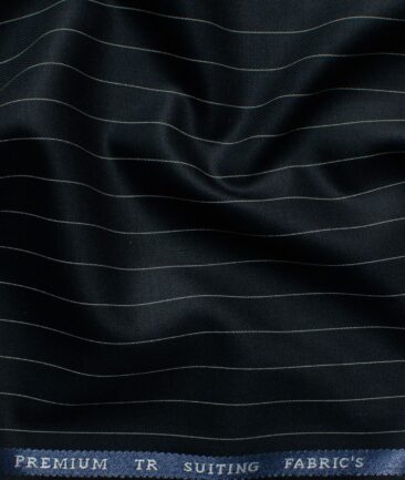 Canetti by Cadini Italy Men's Terry Rayon Striped 3.75 Meter Unstitched Suiting Fabric (Dark Navy Blue)