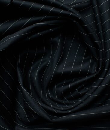 Canetti by Cadini Italy Men's Terry Rayon Striped 3.75 Meter Unstitched Suiting Fabric (Dark Navy Blue)